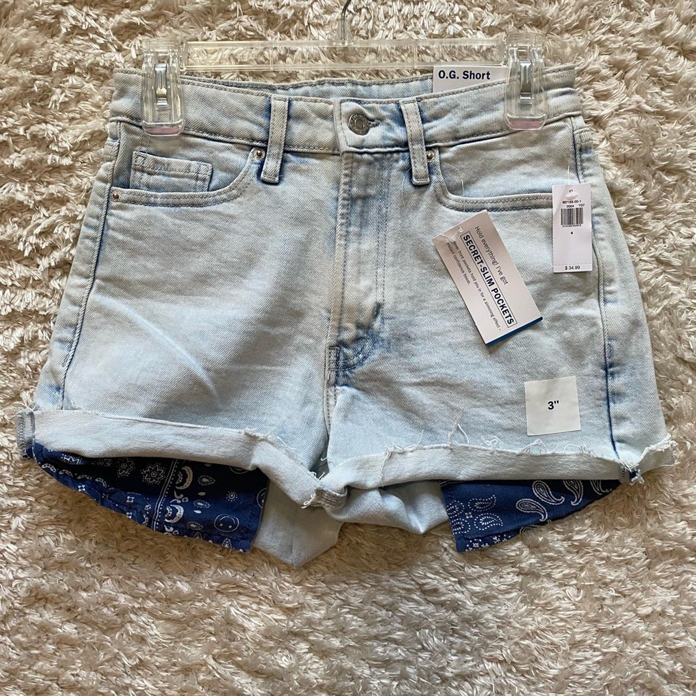 Brand New Old Navy Jean Shorts O.G. High Rise Size 4 America USA Blue Paisley